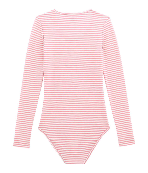 Body coton et laine pour femme rose/blanc
