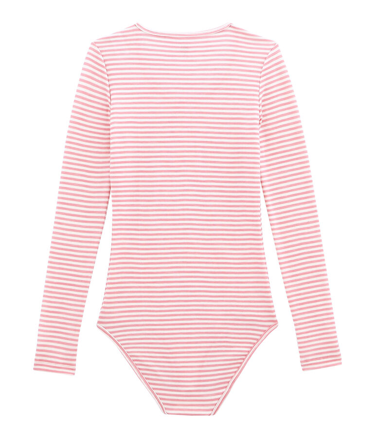 Body coton et laine pour femme rose/blanc