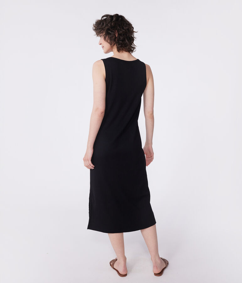 Robe d&eacute;bardeur longue femme en coton noir BLACK
