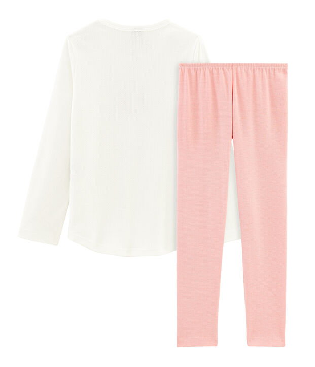Pyjama petite fille en c&ocirc;te blanc/rose