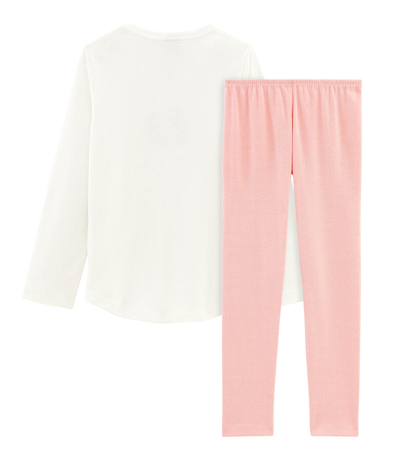 Pyjama petite fille en c&ocirc;te blanc MARSHMALLOW/rose ROSAKO