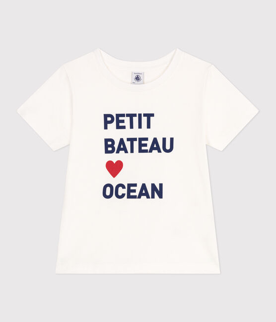 Teeshirt enfant mixte en coton manches courtes imprimé blanc MARSHMALLOW