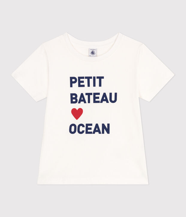 Teeshirt enfant mixte en coton manches courtes imprim&eacute; blanc