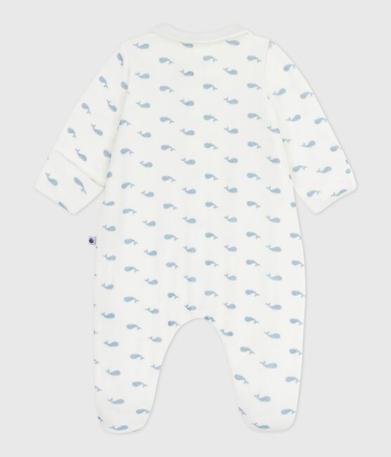 Pyjama bébé en velours à col imprimé baleines MARSHMALLOW/ ADRIATIC