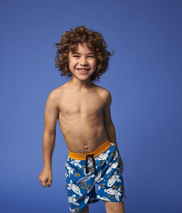 Short de bain recycl&eacute; enfant gar&ccedil;on bleu/multicouleur