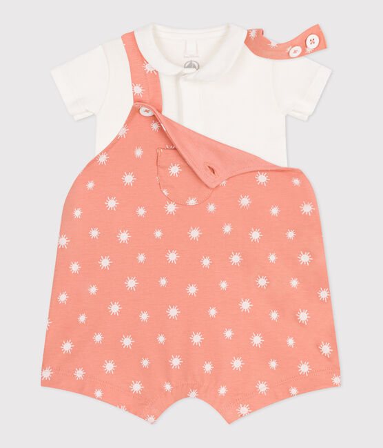 Ensemble naissance salopette en coton imprimé soleils et body orange ABRICOT/ MARSHMALLOW