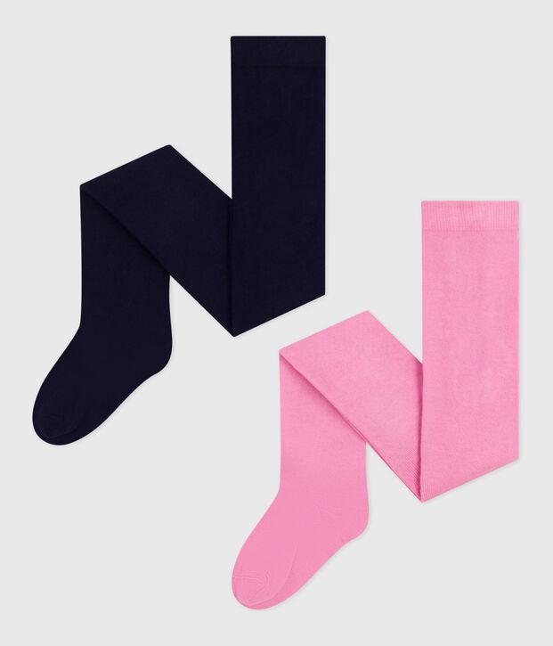 Lot de 2 paires de collants enfant en jersey de coton rose/bleu