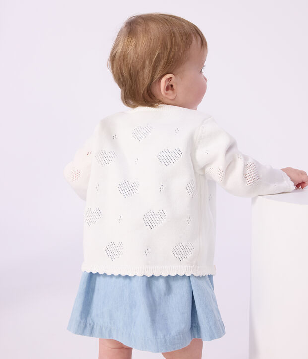 Cardigan b&eacute;b&eacute; en coton &agrave; motifs c&oelig;urs blanc