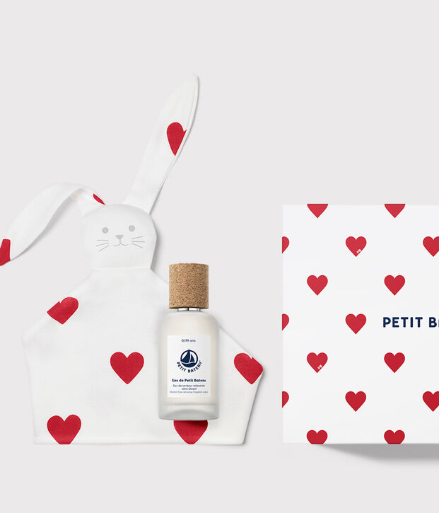 Coffret cadeau Parfum b&eacute;b&eacute; 50ml & doudou coeur blanc/blanc