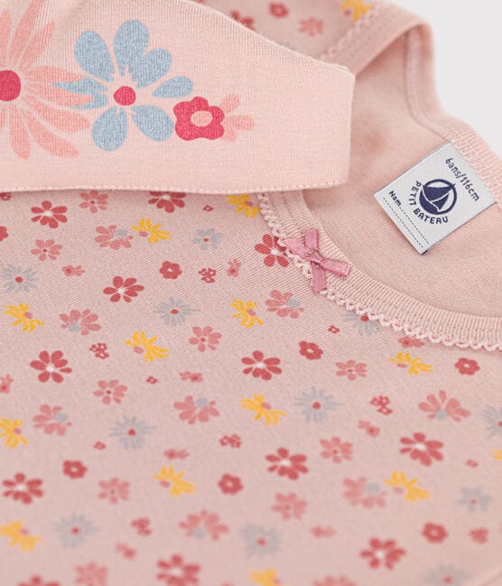 Chemise de nuit et son diadème en coton motif floral enfant rose SALINE/blanc MULTICO