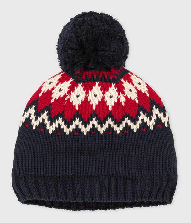 Bonnet b&eacute;b&eacute; en laine bleu/multicouleur