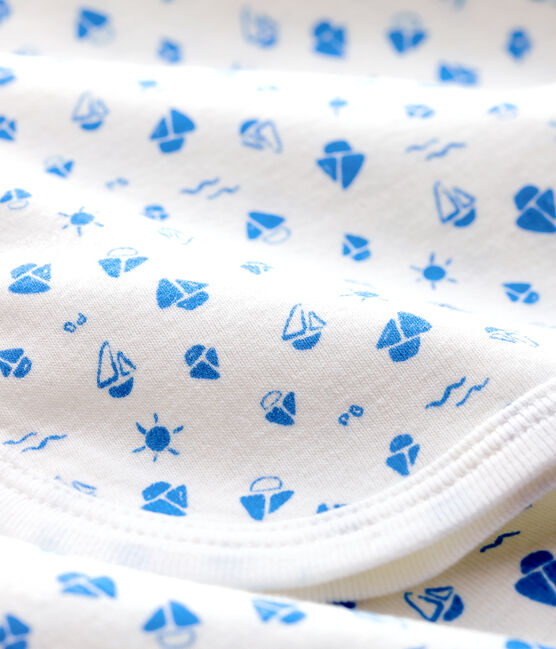 Drap de maternité bébé en coton biologique blanc MARSHMALLOW/bleu COOL