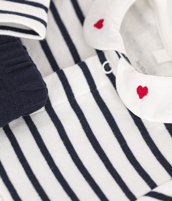 Robe et legging en coton bébé blanc MARSHMALLOW/bleu SMOKING