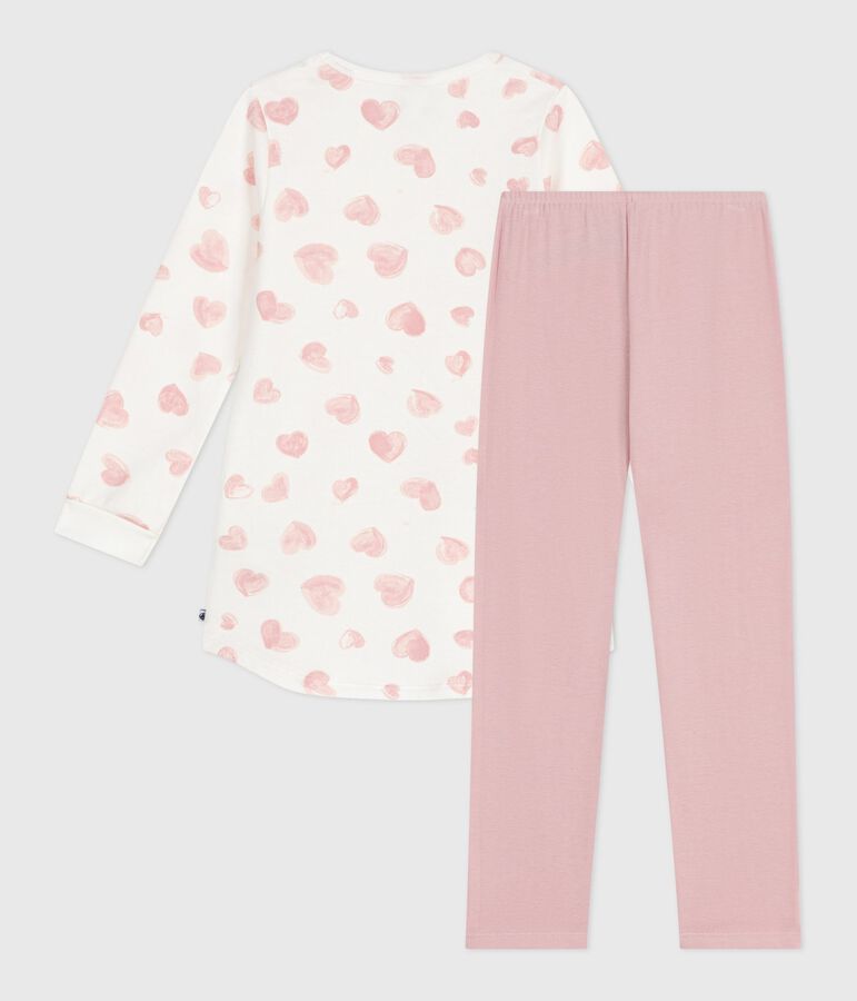 Chemise de nuit et legging enfant en molleton imprim&eacute; c&oelig;urs rose JOLI/blanc MULTICO