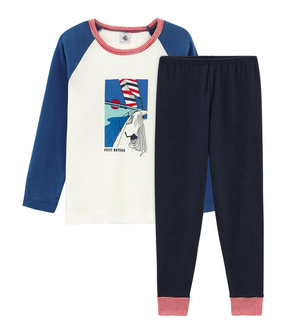 Pyjama petit garçon en côte bleu SMOKING/blanc MULTICO