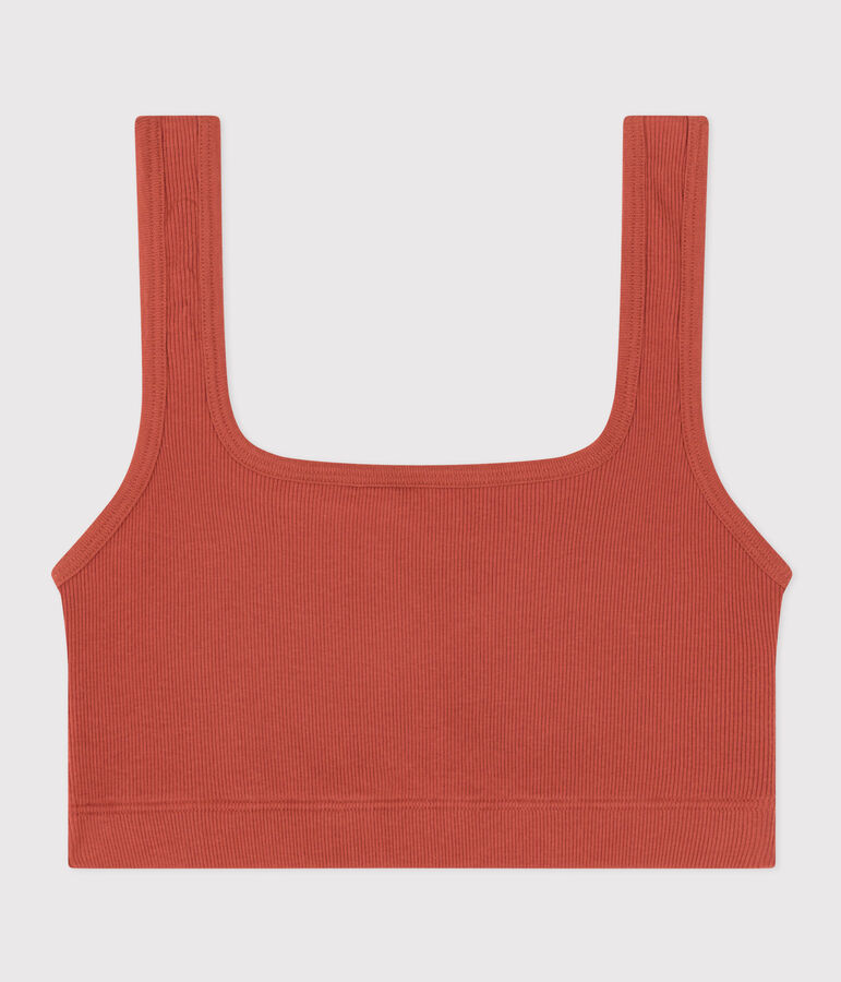 Brassi&egrave;re unie en coton et &eacute;lasthanne femme marron FAMEUX