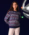 Pull jacquard laine et coton femme bleu MEDIEVAL/blanc MULTICO