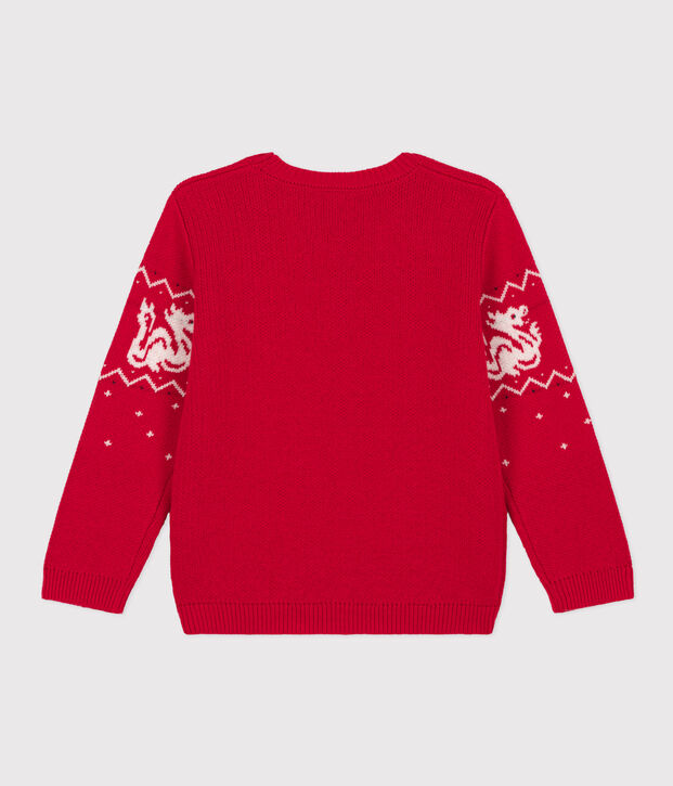 Pull en laine et coton enfant gar&ccedil;on rouge/multicouleur