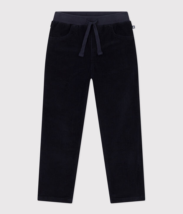 Pantalon droit en velours moyen enfant fille / gar&ccedil;on bleu marine