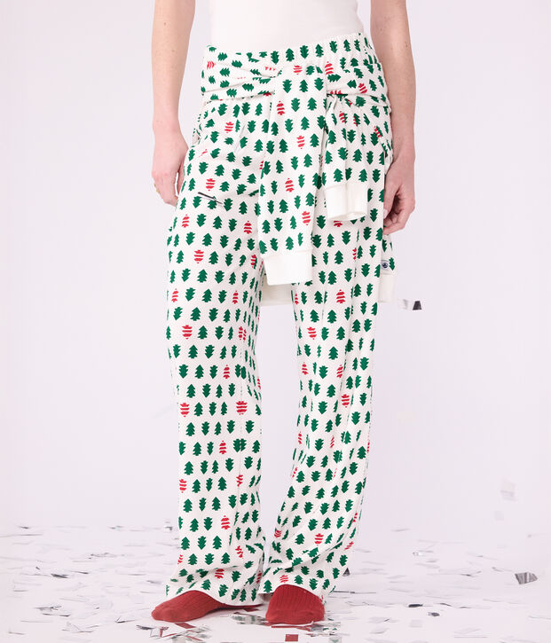 Pyjama femme en coton imprim&eacute; sapins blanc/multicouleur