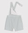Salopette bébé en coton jambes courtes, rayée blanc MARSHMALLOW/bleu BRUT