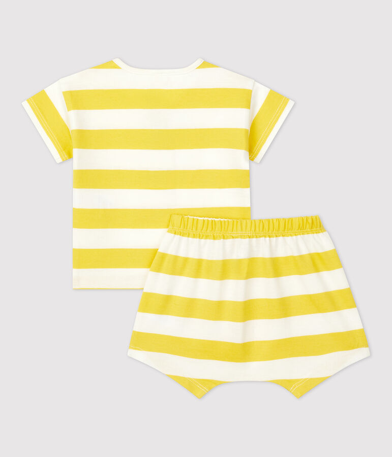 Ensemble 2 pi&egrave;ces ray&eacute; en jersey b&eacute;b&eacute; jaune ORGE/blanc MARSHMALLOW