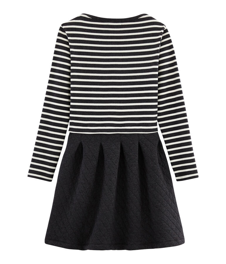 Robe bi-mati&egrave;re manches longues femme gris/blanc