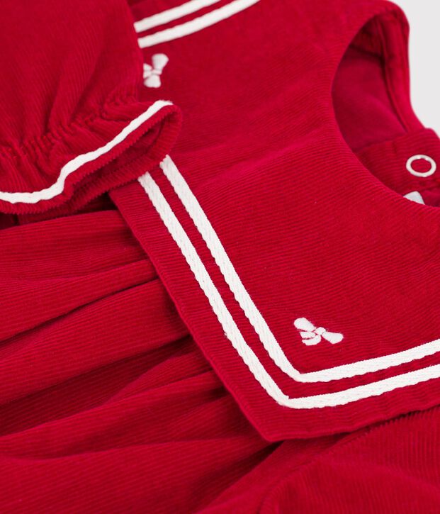 Combinaison courte b&eacute;b&eacute; en velours uni &agrave; col rouge