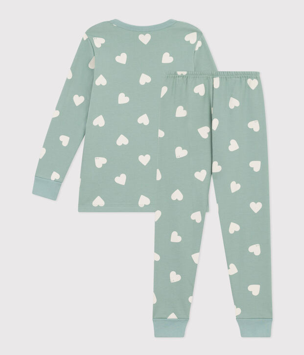Pyjama c&oelig;ur en molleton enfant vert/&eacute;cru