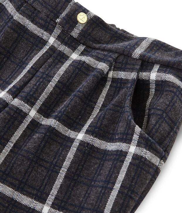 Pantalon maille &agrave; carreaux enfant fille gris/multicouleur