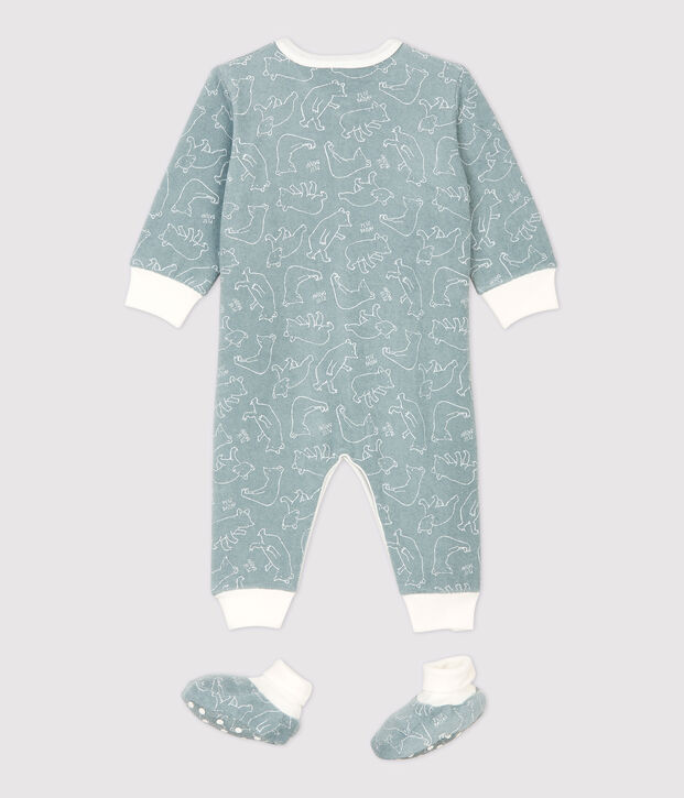 Ensemble nuit b&eacute;b&eacute; imprim&eacute; ours en bouclette &eacute;ponge toute douce. gris/blanc