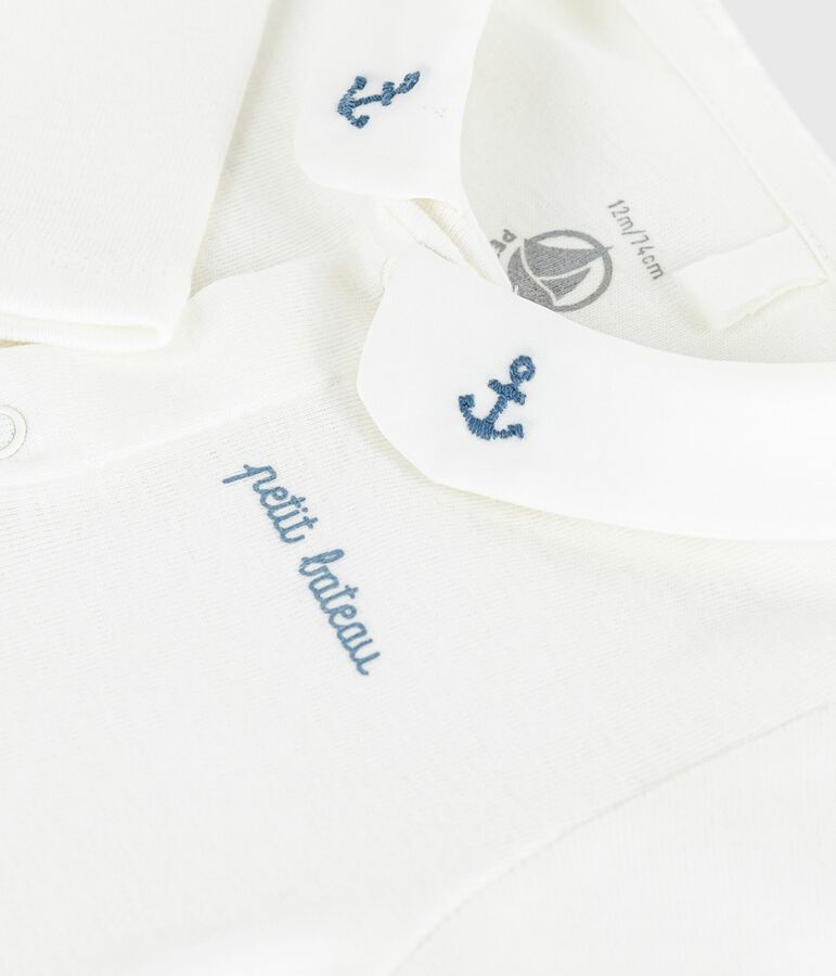 Body b&eacute;b&eacute; &agrave; col brod&eacute; et message en poitrine blanc/bleu