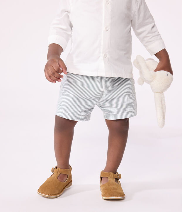 Short b&eacute;b&eacute; en seersucker ray&eacute; blanc/vert