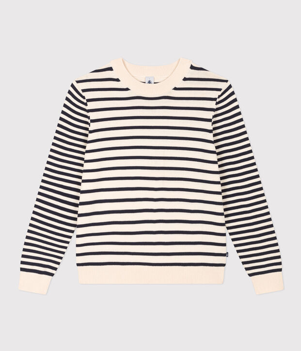 Pull en coton marini&egrave;re Femme &eacute;cru/bleu