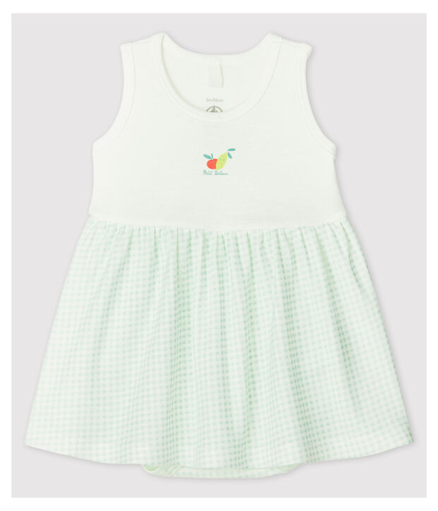 Robe-body vichy b&eacute;b&eacute; fille en coton biologique blanc/bleu