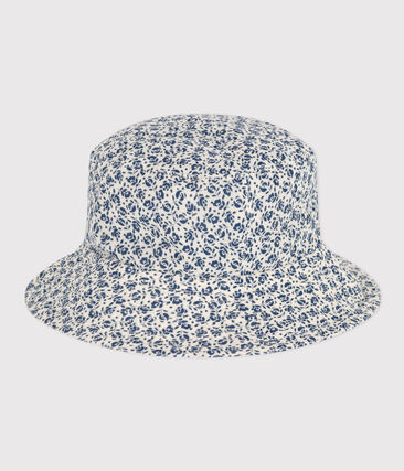 Capeline en gaze de coton fleurs bleues enfant fille