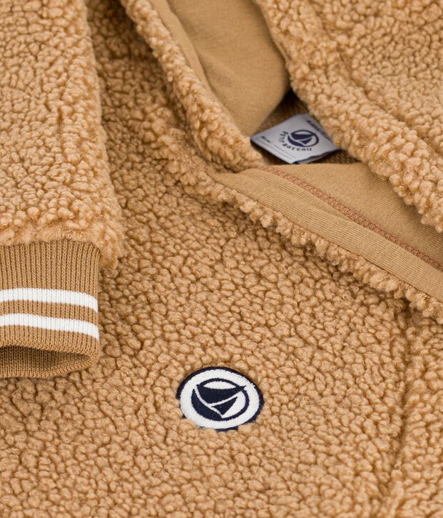 Sweatshirt enfant en sherpa beige fonc&eacute;
