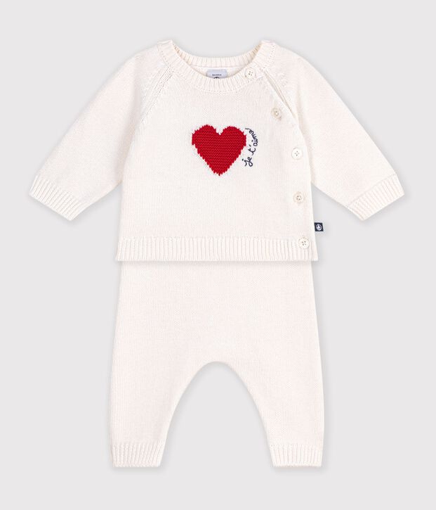 Ensemble b&eacute;b&eacute; en tricot jacquard c&oelig;ur rouge/rouge