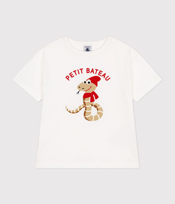 Tee-shirt manches courtes en jersey fin enfant garçon blanc MARSHMALLOW