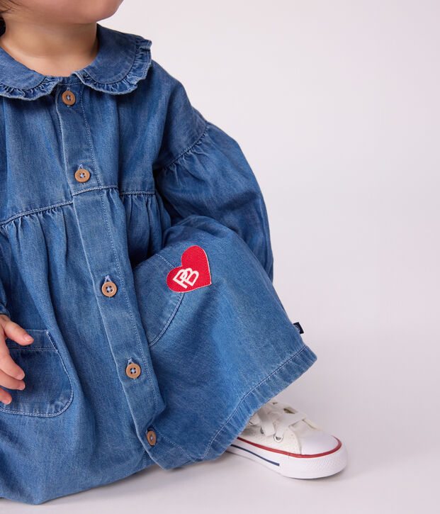 Robe b&eacute;b&eacute; en denim manches longues &agrave; col bleu