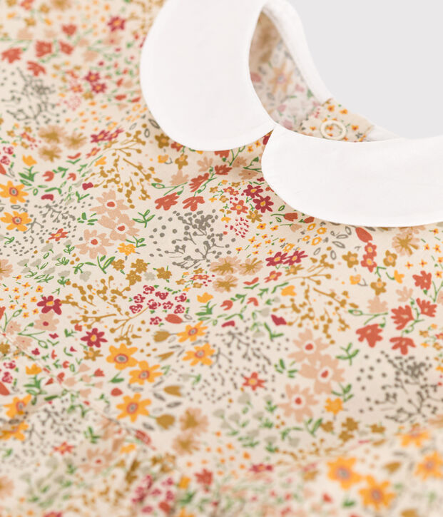 Robe manches courtes en popeline b&eacute;b&eacute; &eacute;cru/multicouleur