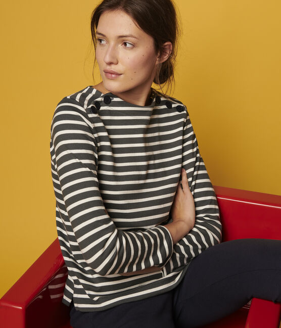 Marinière Femme gris ORAGE/blanc MARSHMALLOW