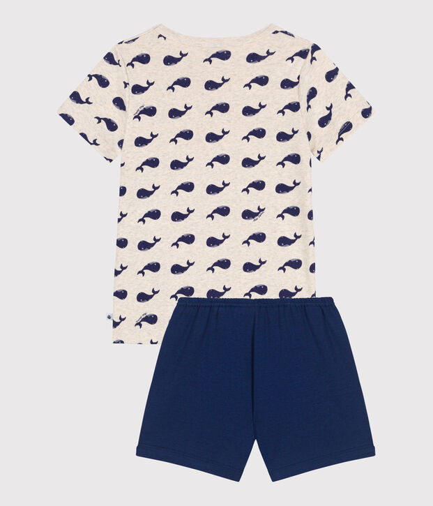 Pyjama short enfant en coton imprim&eacute; baleines bleu/multicouleur
