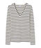 T-shirt femme manches longues col V rayé beige COQUILLE/bleu SMOKING
