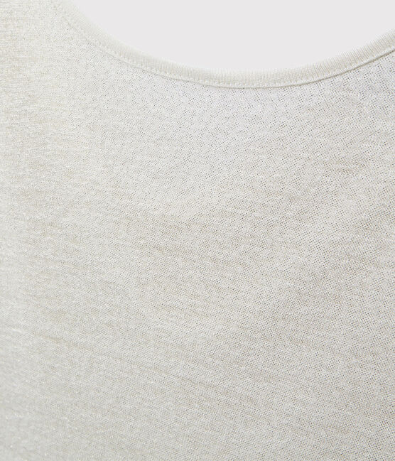 T-shirt femme col bénitier au dos en lin irisé blanc LAIT/jaune OR