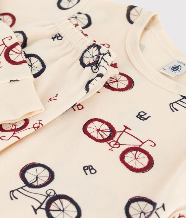 Pyjama v&eacute;lo en coton enfant &eacute;cru/multicouleur