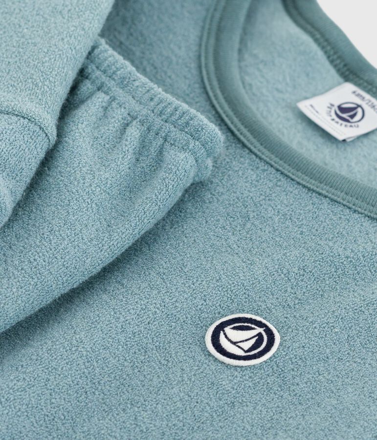 Pyjama enfant en coton &eacute;ponge uni bleu GOBELIN