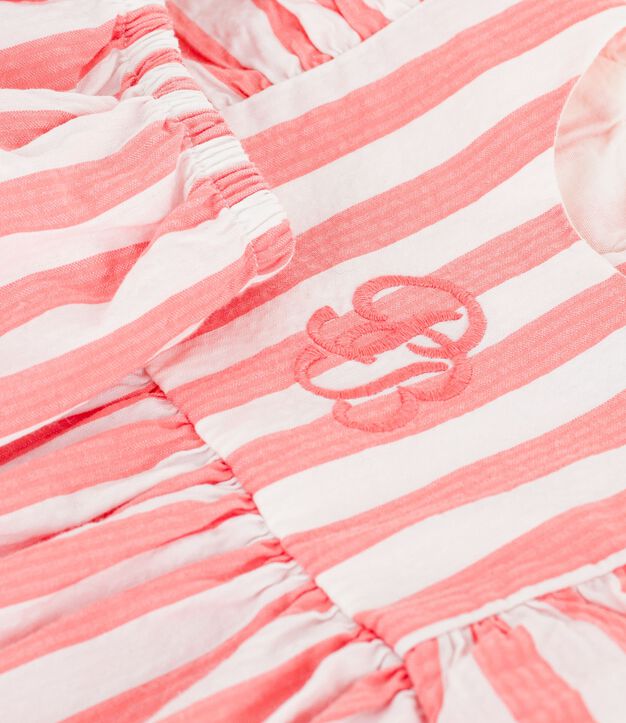 Robe b&eacute;b&eacute; en coton sans manches et son bloomer ray&eacute;s rose/blanc