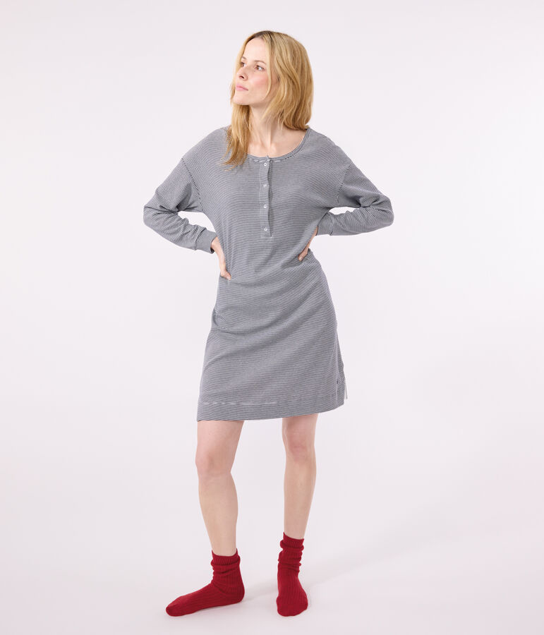 Chemise de nuit en coton ray&eacute; femme bleu SMOKING/blanc MARSHMALLOW