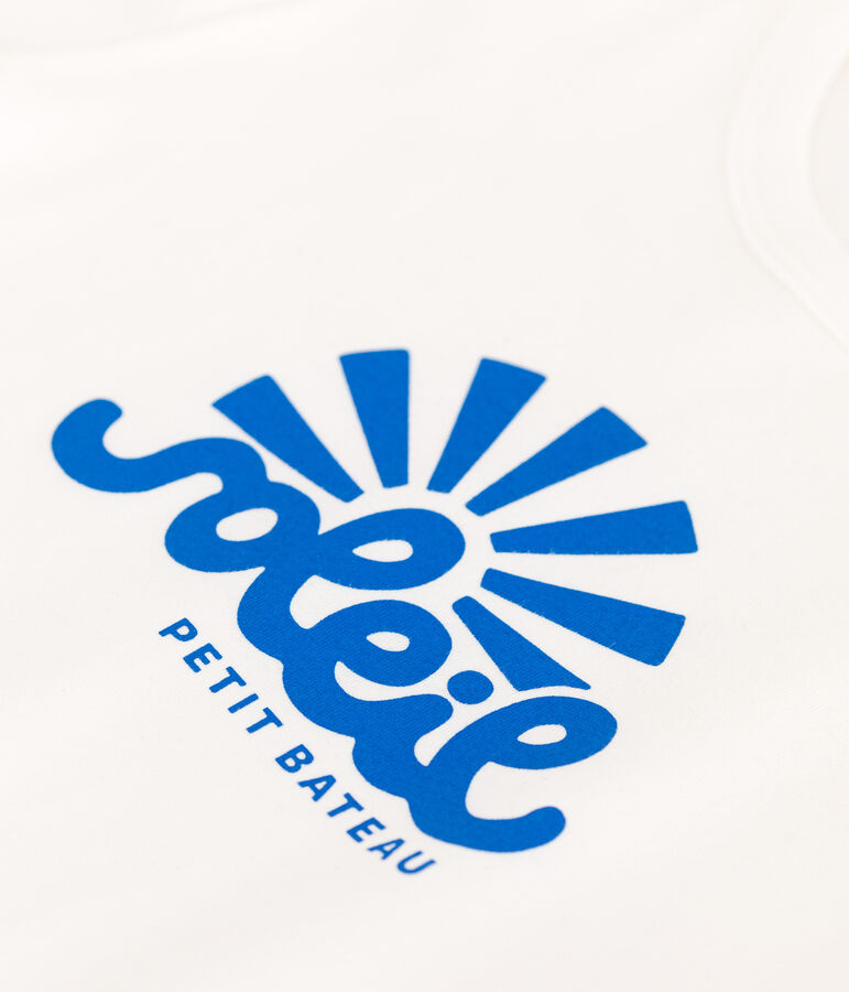 Teeshirt enfant en coton manches courtes imprim&eacute; blanc MARSHMALLOW